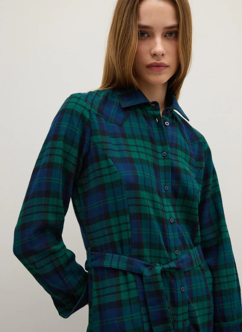 Ovs  OVS Long Dress In Pure Cotton With Regular Fit Multicolour Checks for Women | Best Price UAE